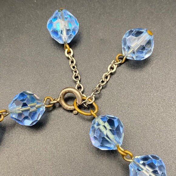 Vintage AB Blue Crystal Bead Bracelet Gold-Tone Chain 7.5" Spring Ring Dangle - Picture 8 of 8
